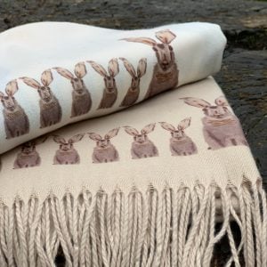 Cashmere Blend Scarf hand printed with the original drawing Hares
