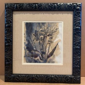 flowers Original Coffee and ink in Black Solid Wood Frame